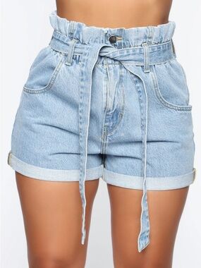 LITZ paper bag demin shorts with tie